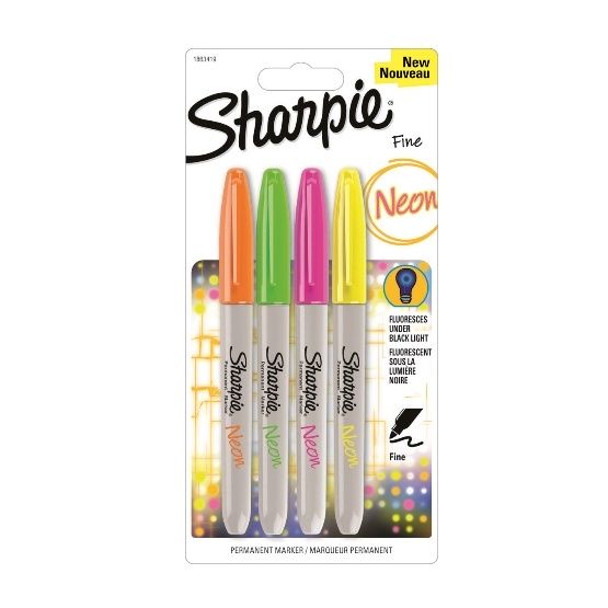 SHARPIE® Neon - KOLOR MIX żółty/ różowy/ pomarańczowy/ zielony - BLISTER 4 SZT.